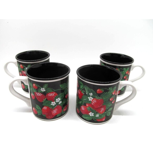 Strawberry Coffee Mugs Flowers Incorporated 3" Tall Set Of 4 - Picture 2 of 11